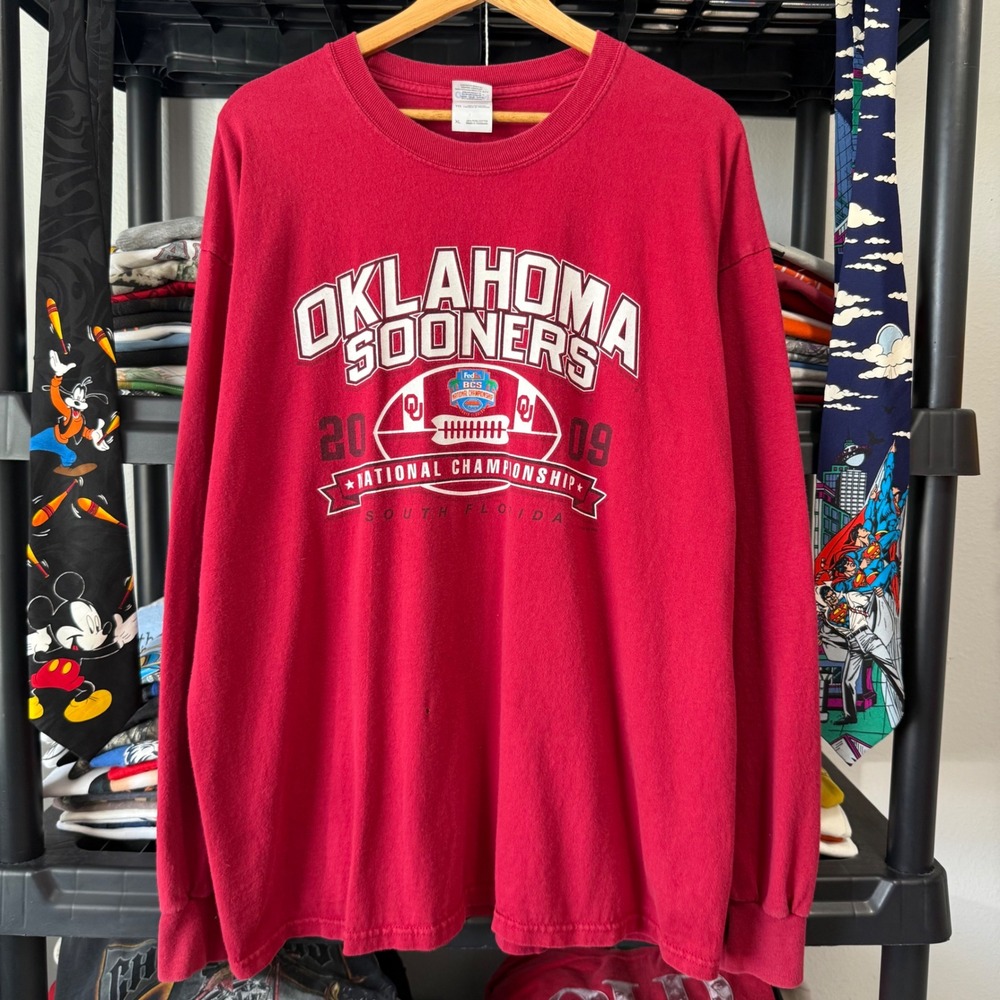 Y2K Red Oklahoma Sooners 2009 National Championship Long Sleeve XL Distressed